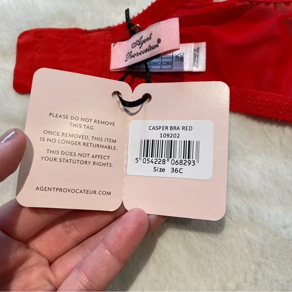 NWT(36C) Agent Provocateur Casper Bra Red Mesh Victorian Embroidery Cherry Logo