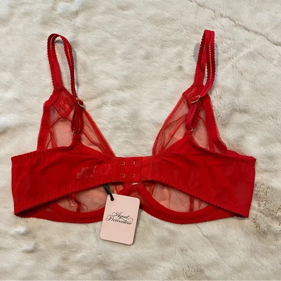 NWT(36C) Agent Provocateur Casper Bra Red Mesh Victorian Embroidery Cherry Logo