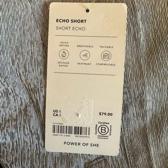 NWT New ATHLETA Echo Shorts Black Silver Athletic 8