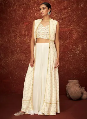 Off White Embroidered Jacket Style Anarkali
