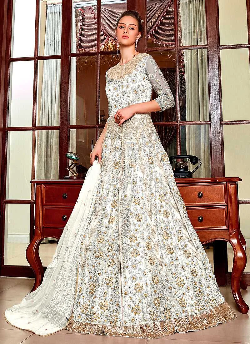 Off White Heavy Embroidered Lehenga/ Pant Style Anarkali