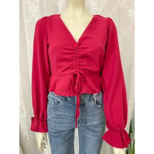 Oh So Sweet Drawstring Woven Top - Berry