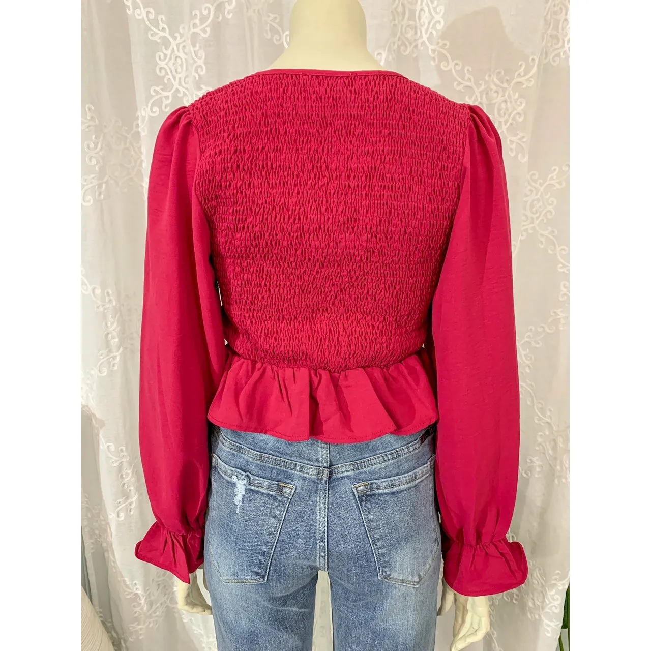 Oh So Sweet Drawstring Woven Top - Berry