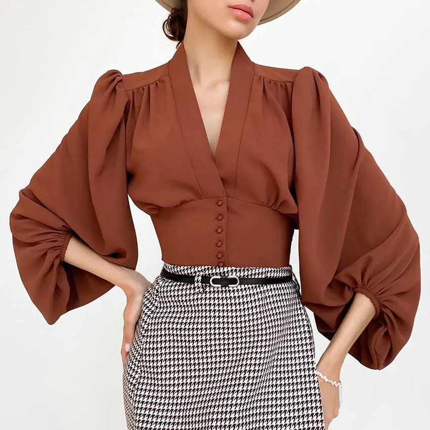 OL Commuting Woven Shirt with Macaron Stitching