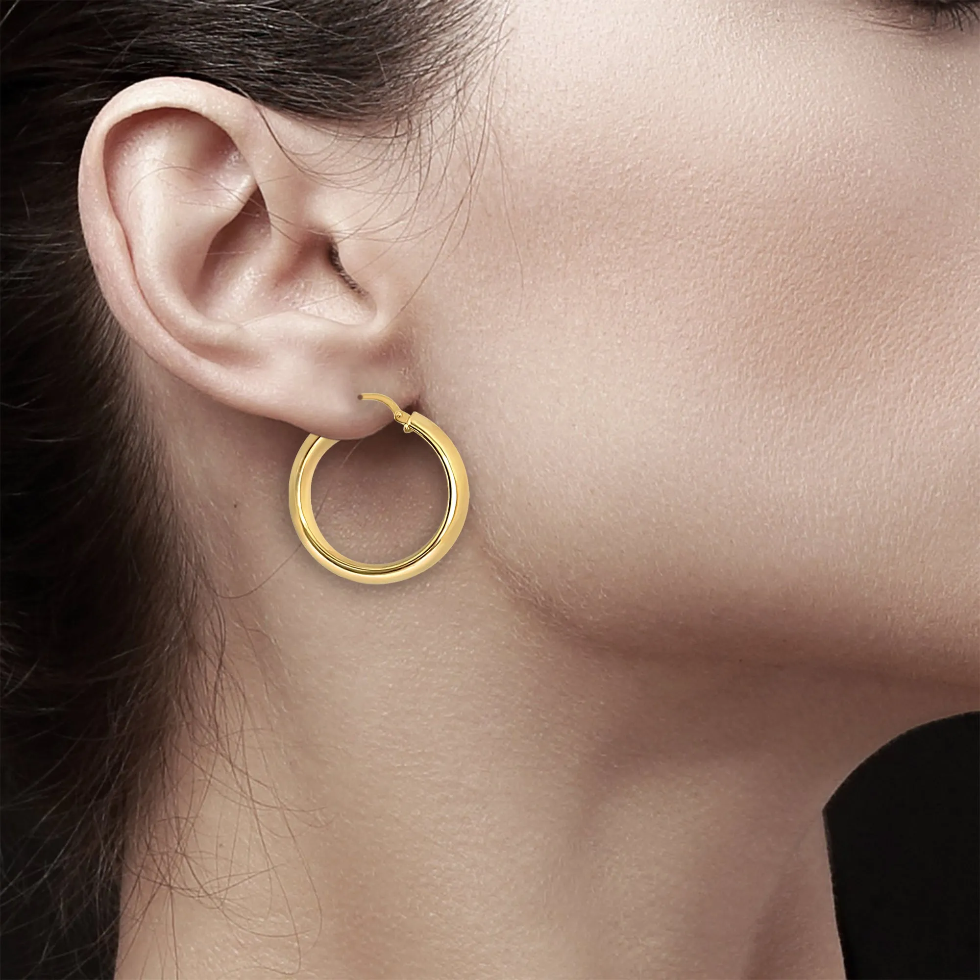 One Inch Polished Wide 14k Yellow Gold Hoops