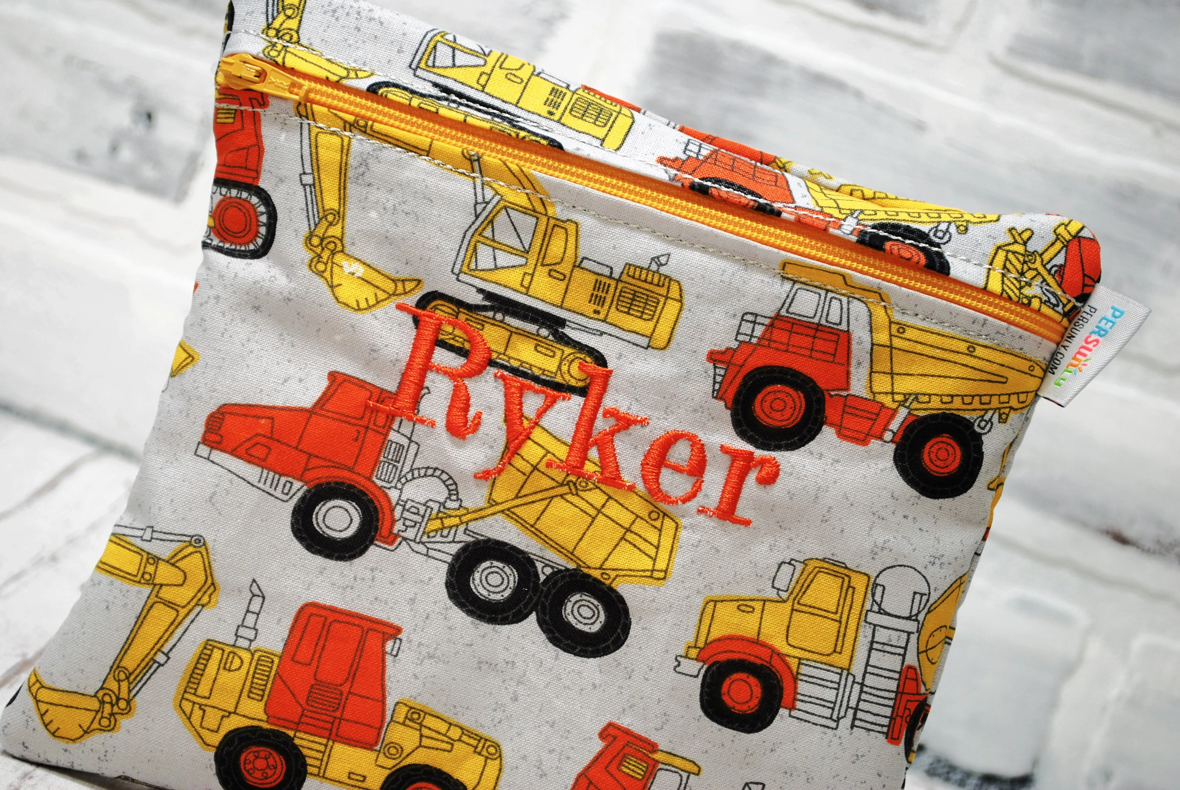 Orange and Yellow Construction Personalized Reusable Food Bag