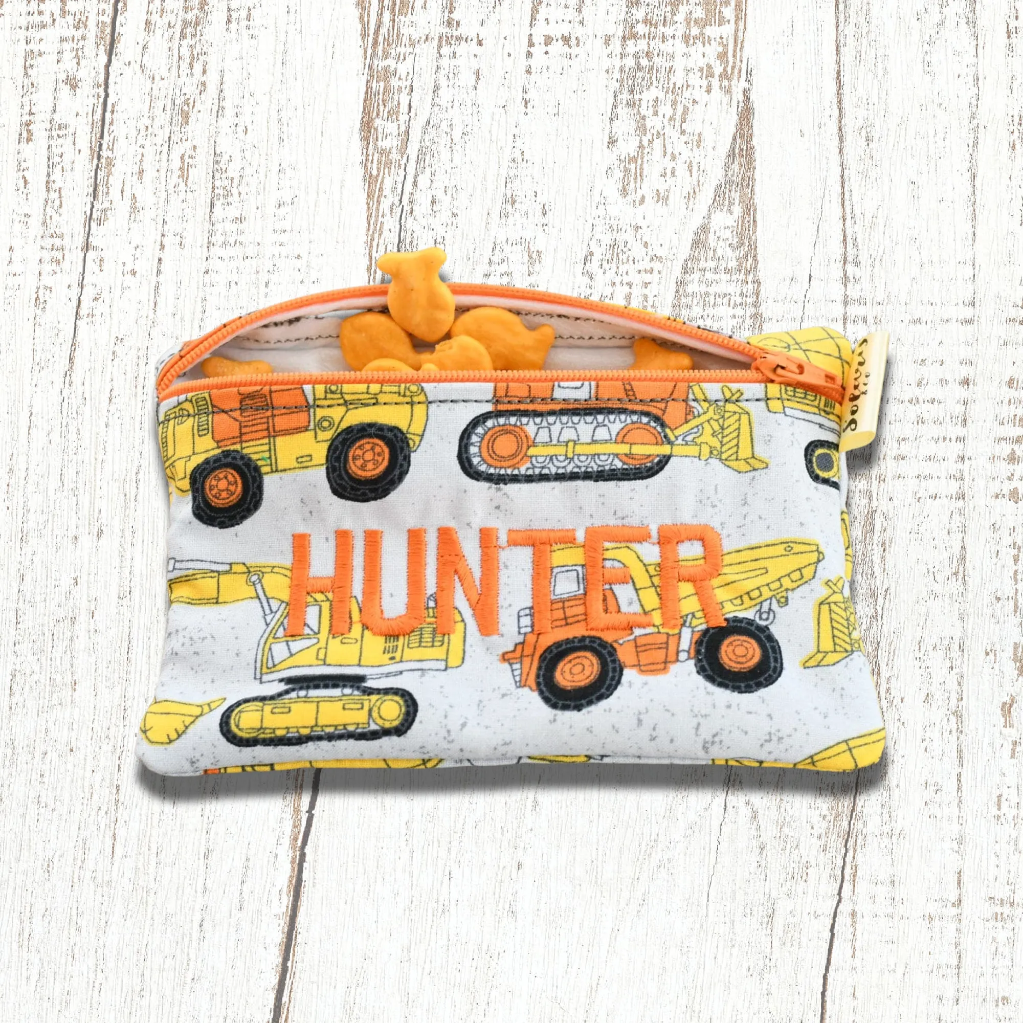 Orange and Yellow Construction Personalized Reusable Food Bag