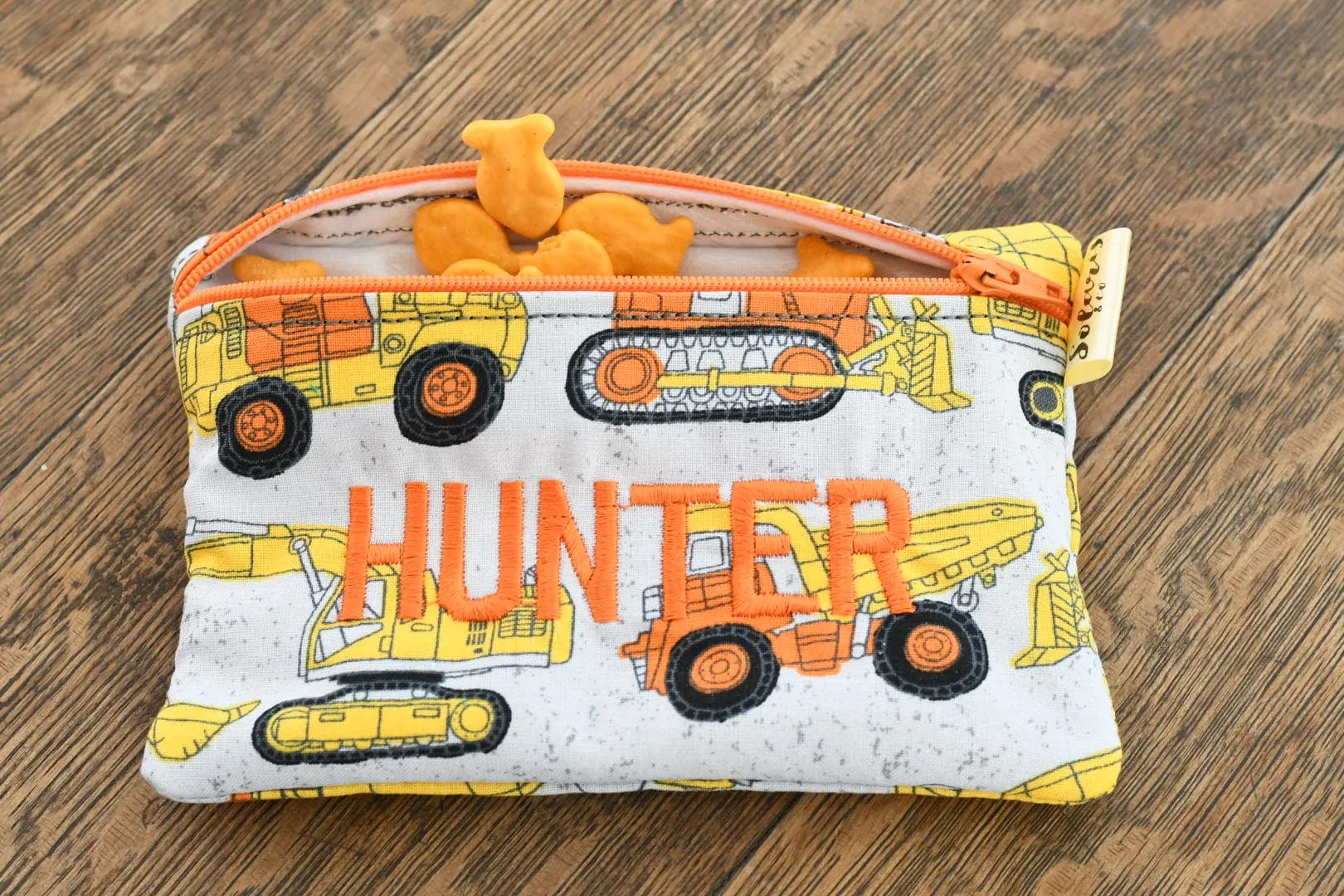 Orange and Yellow Construction Personalized Reusable Food Bag