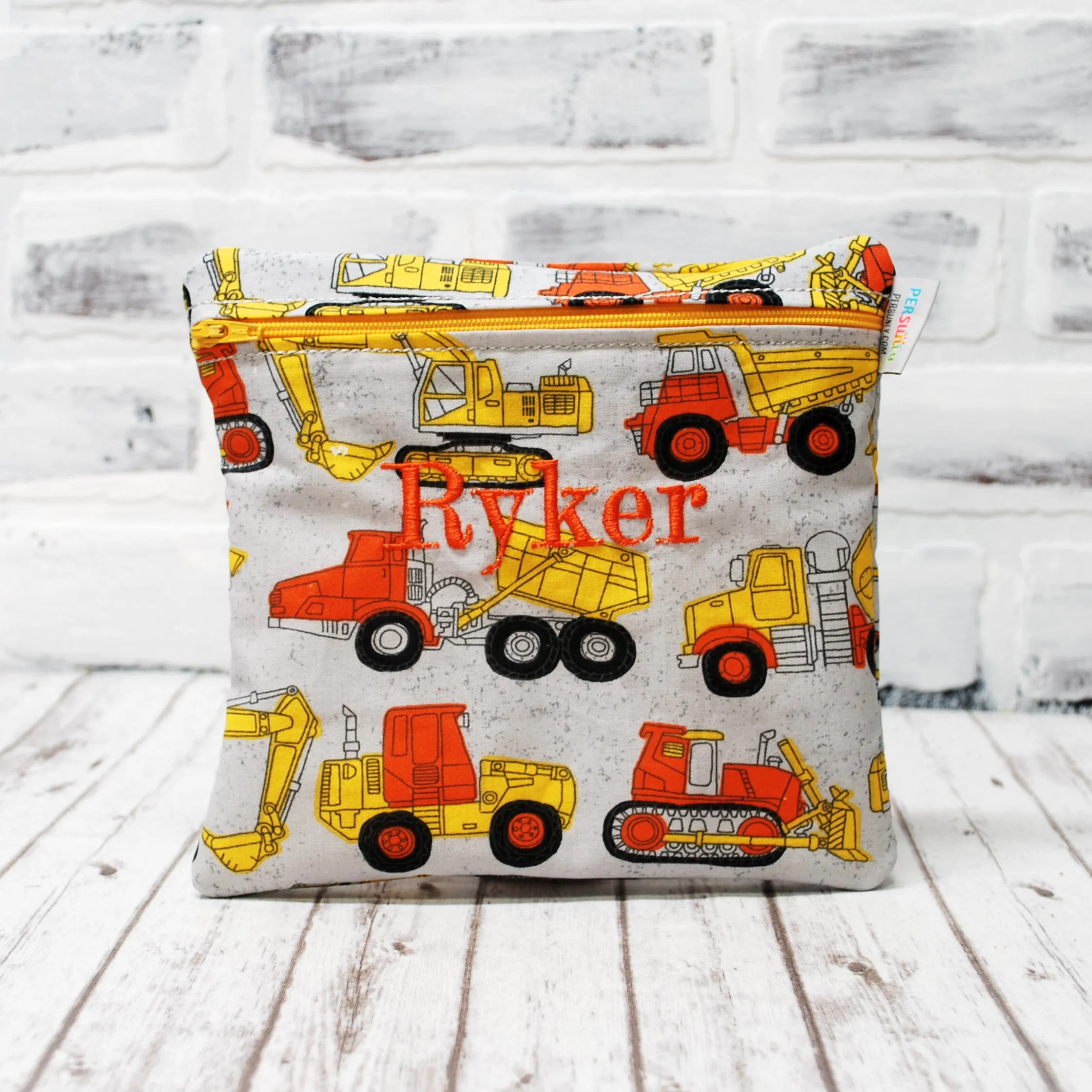 Orange and Yellow Construction Personalized Reusable Food Bag