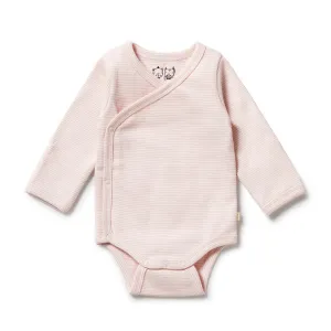 Organic Stripe Rib Kimono Bodysuit - Cantaloupe