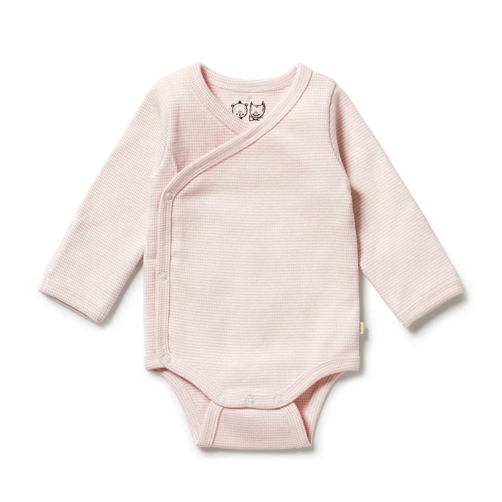 Organic Stripe Rib Kimono Bodysuit - Cantaloupe