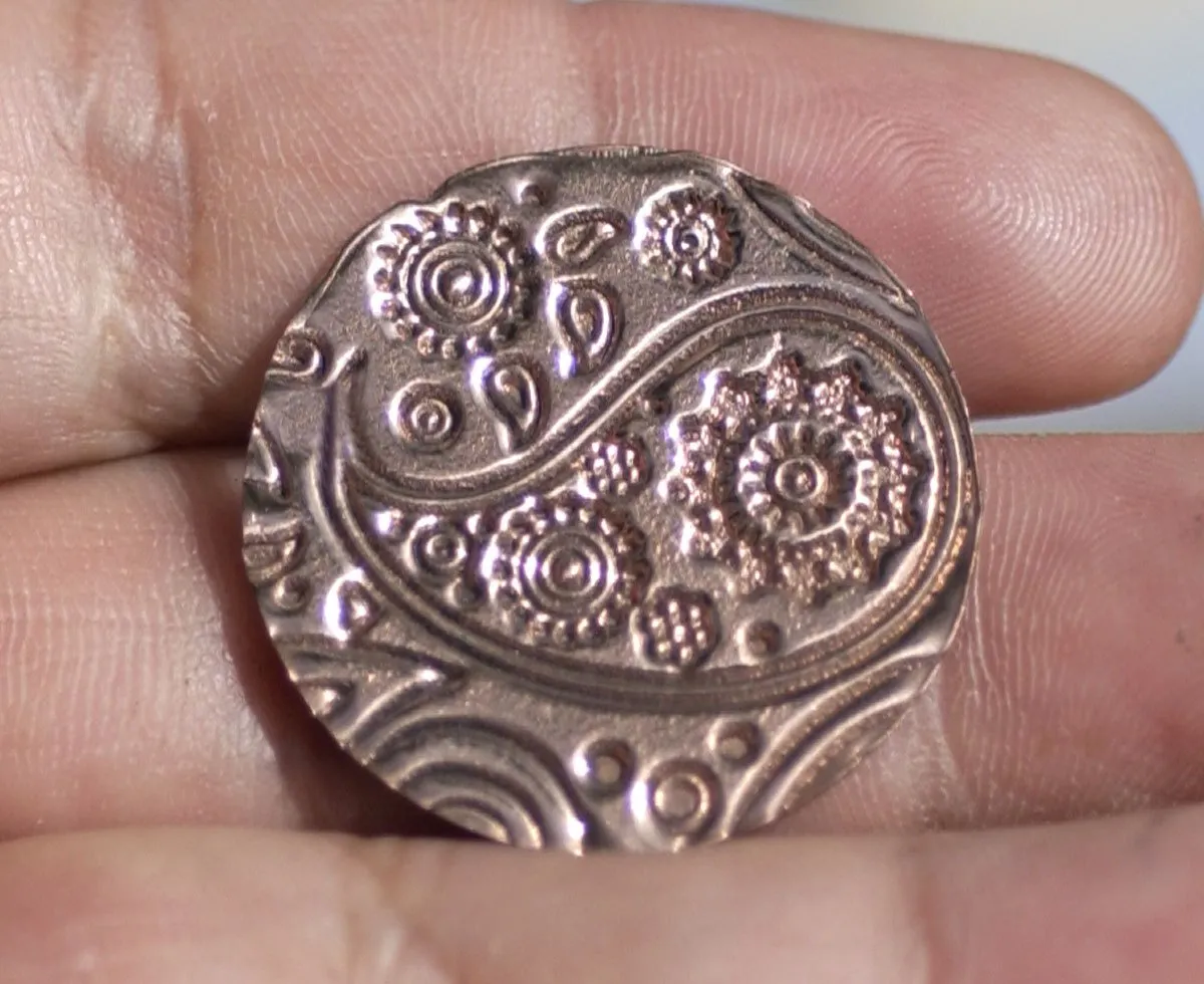 Paisley Copper Disc 25mm 26G Enameling Soldering Stamping Metalworking Blanks - 4 Pieces