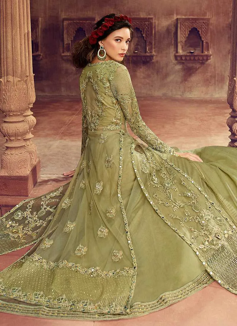 Pastel Green Heavy Embroidered Jacket Style Lehenga
