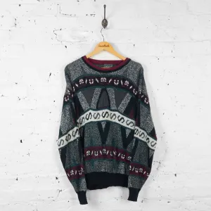 Patterned 90s Knit Jumper - Grey - M