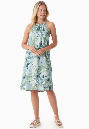 Patterned Viscose Halterneck Dress Abstract Leaf
