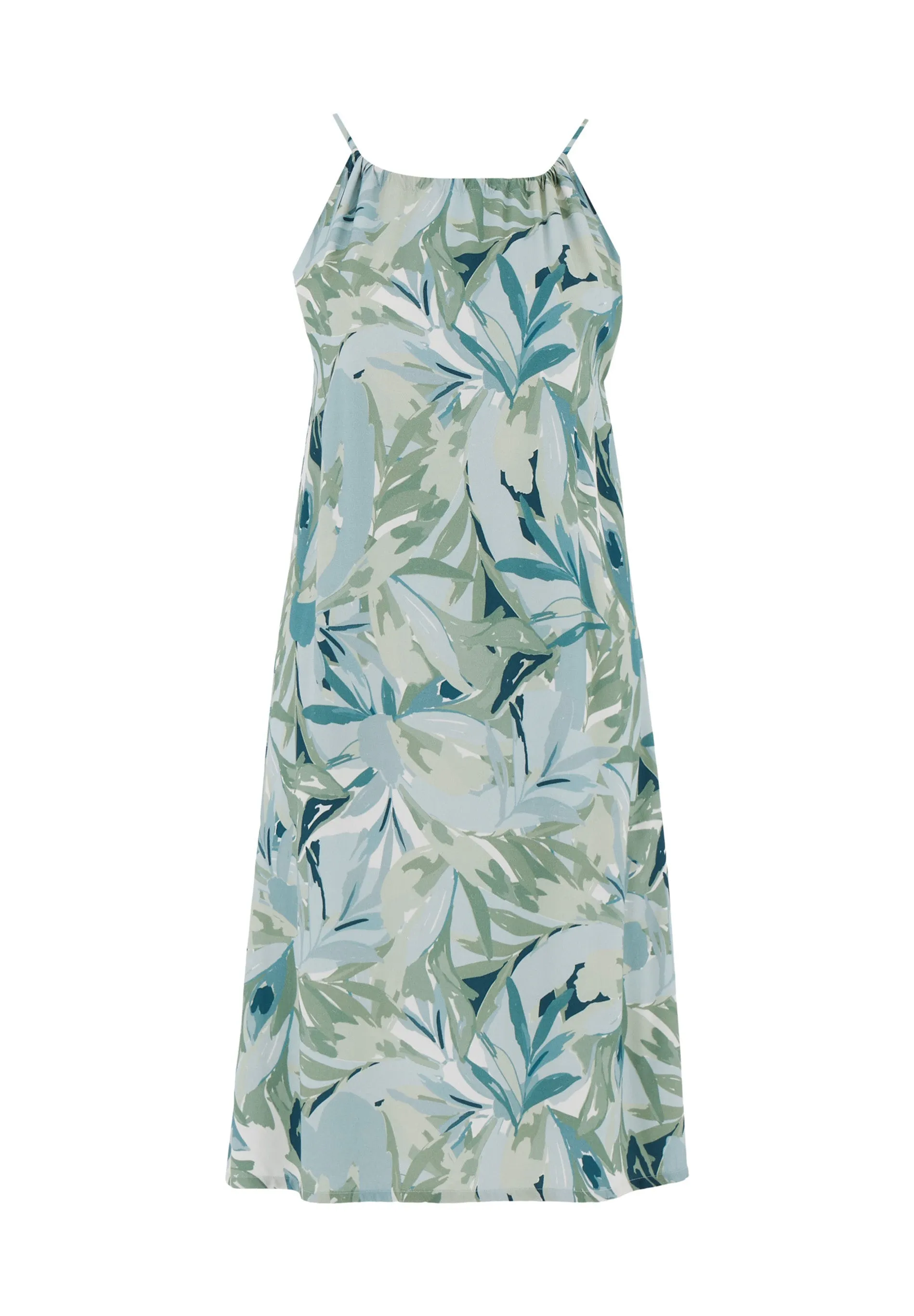 Patterned Viscose Halterneck Dress Abstract Leaf