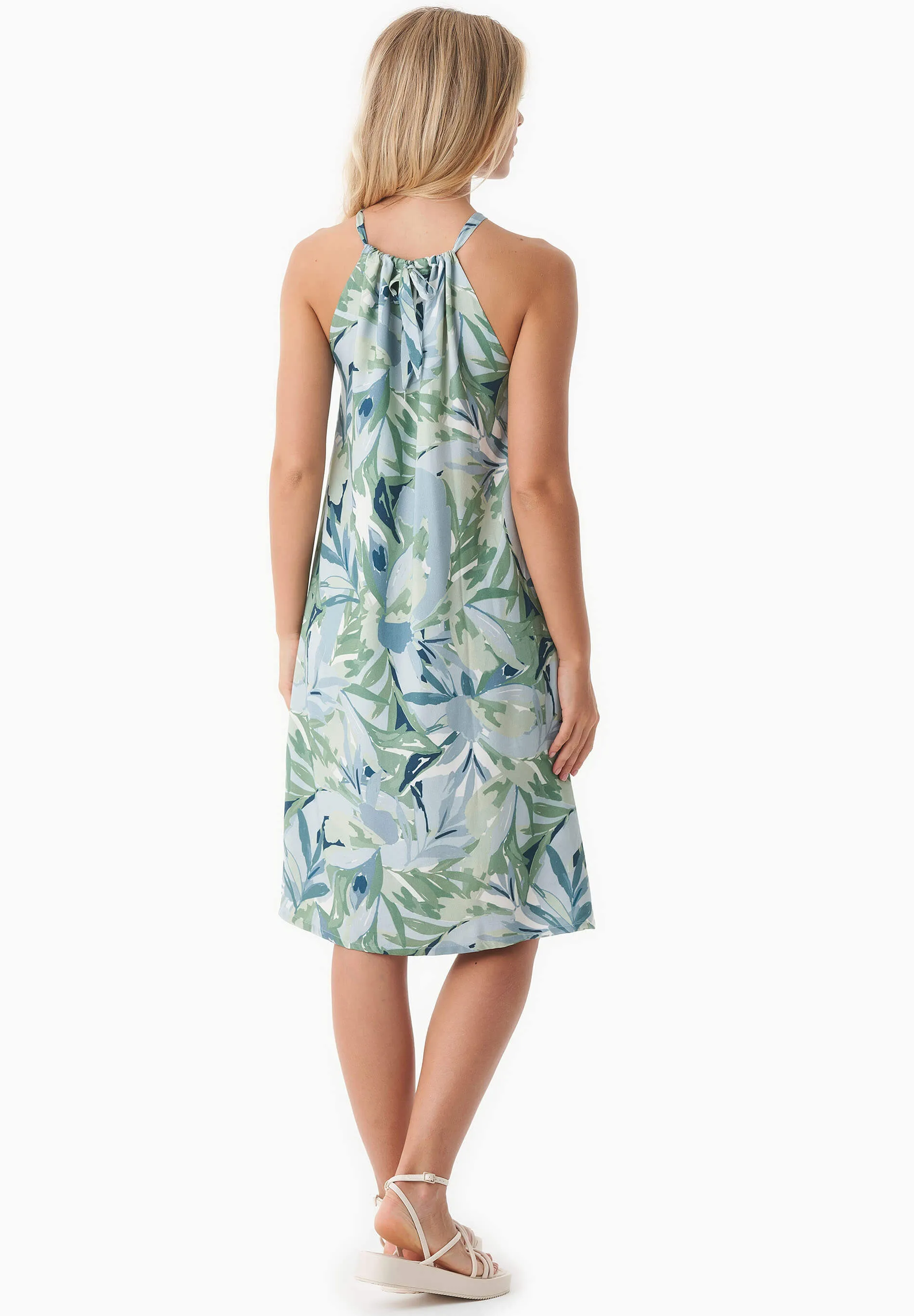Patterned Viscose Halterneck Dress Abstract Leaf
