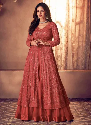 Peach Sequins Embroidered Slit Style Anarkali