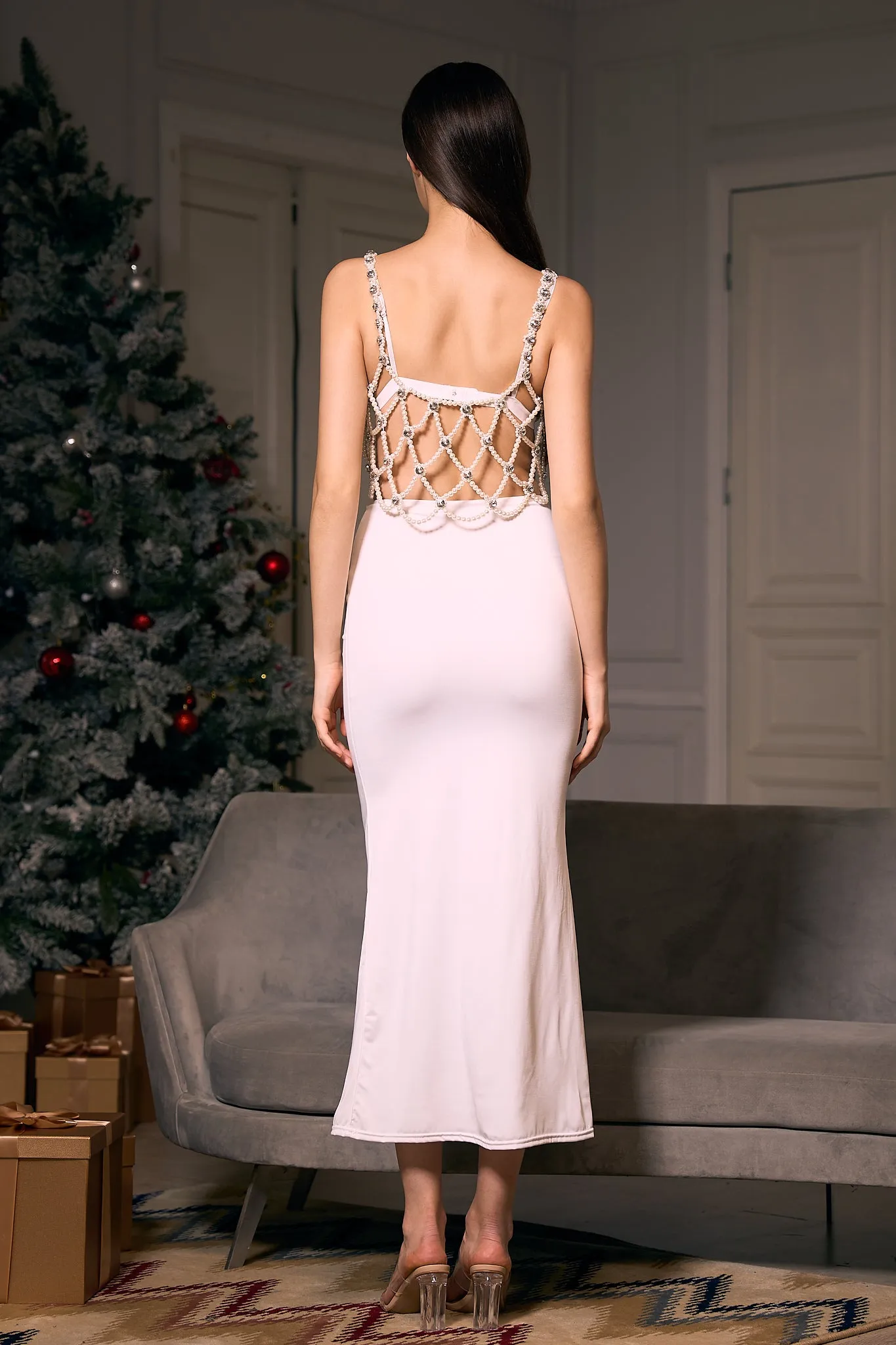 Pearl Strappy White Dress Set