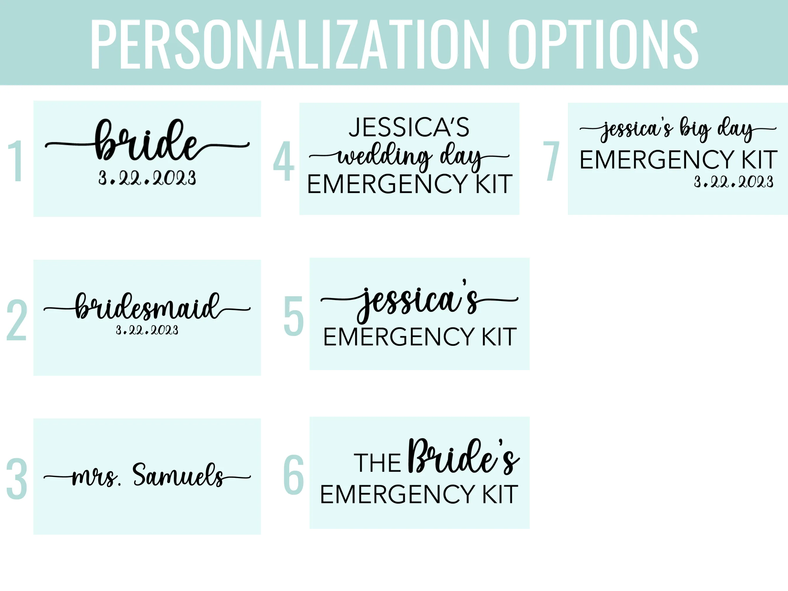 Personalized Bridal Emergency Kit, Wedding Day Emergency Kit, , Bridesmaid Emergency Kit, Bride Survival Kit, Gift from Bride