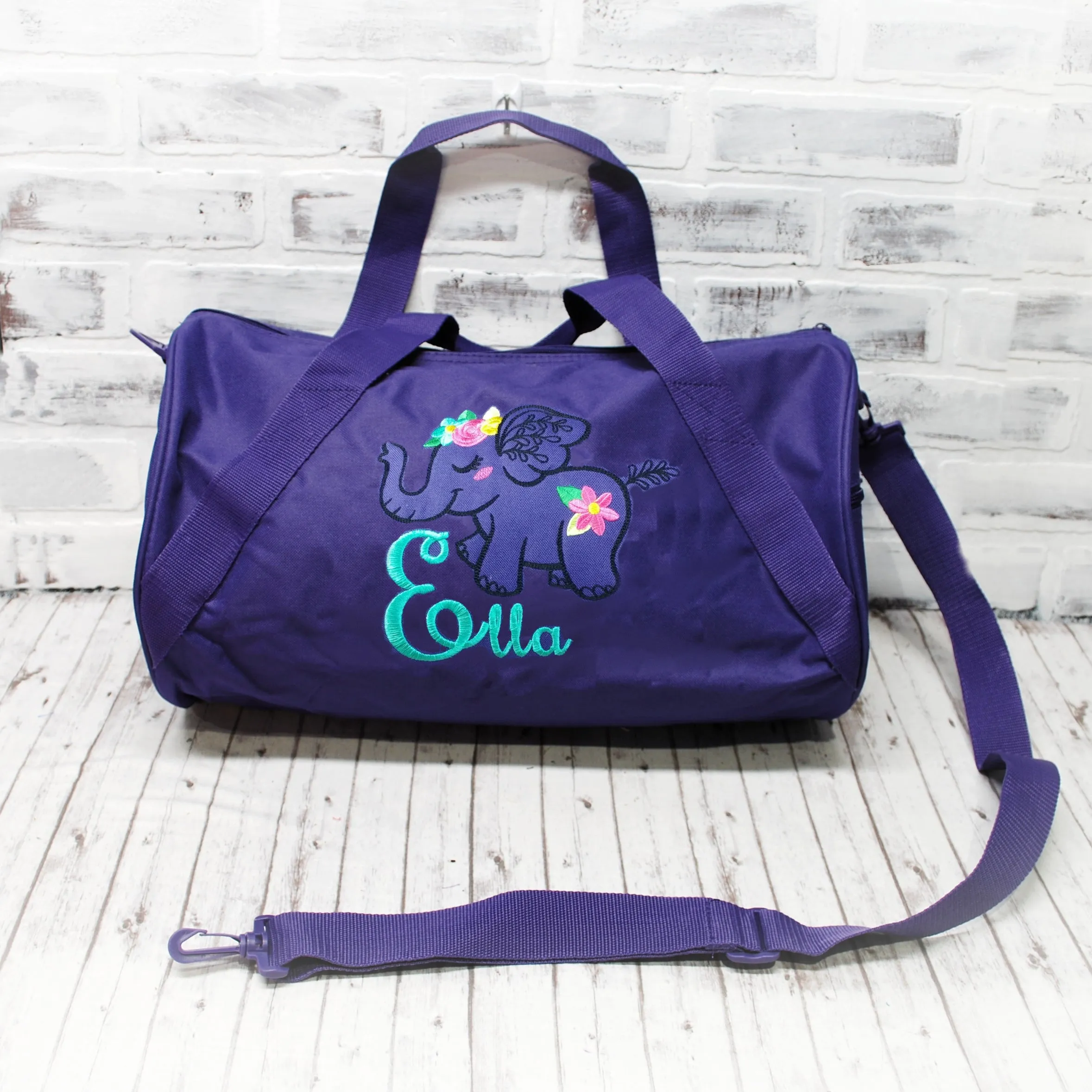 Personalized Floral Elephant Duffle or Tote Bag