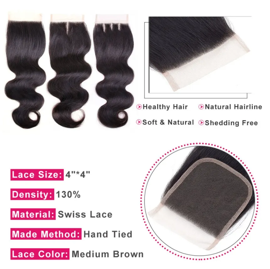 Peruvian Body Wave Bundles With 4×4 Closure 10A Grade 100% Human Remy Hair MYLOCKME