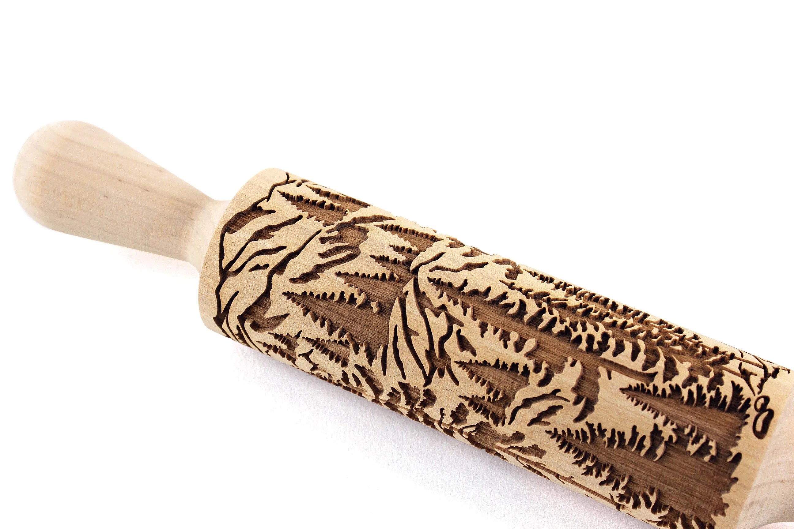 Pine Forest Wood Rolling Pin, Cedars, Mountains, Embossed Cookies