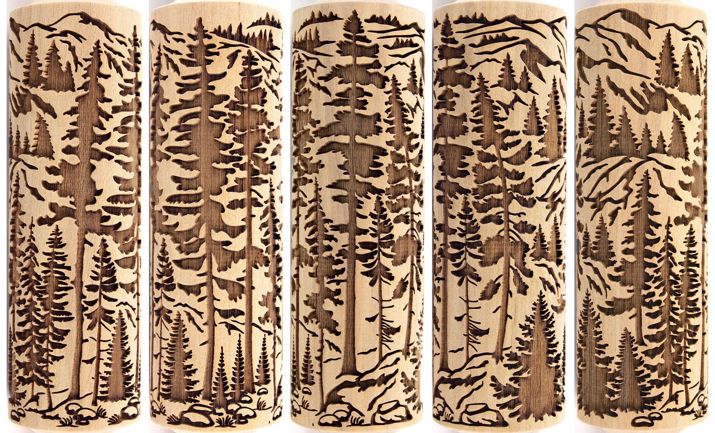 Pine Forest Wood Rolling Pin, Cedars, Mountains, Embossed Cookies