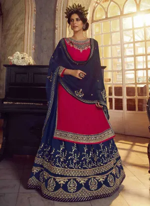 Pink and Blue Heavy Embroidered Lehenga/ Pant Style Suit