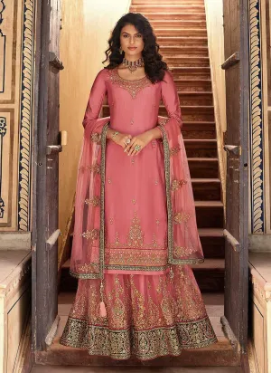 Pink and Gold Designer Heavy Embroidered Lehenga