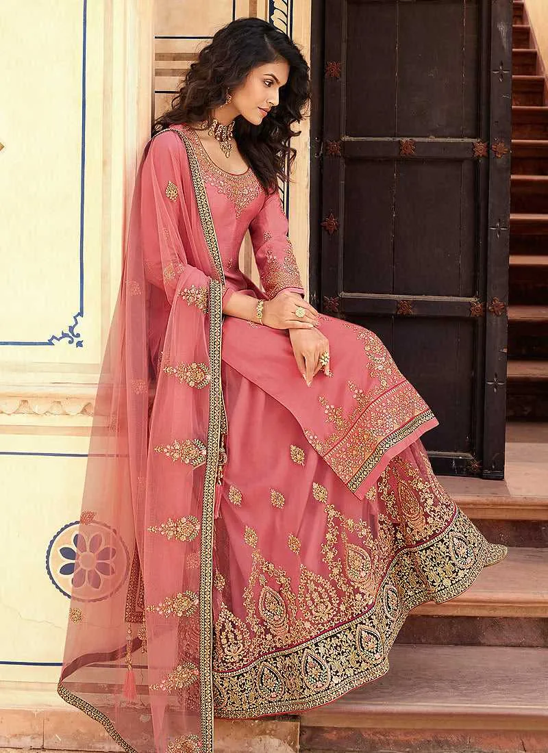 Pink and Gold Designer Heavy Embroidered Lehenga