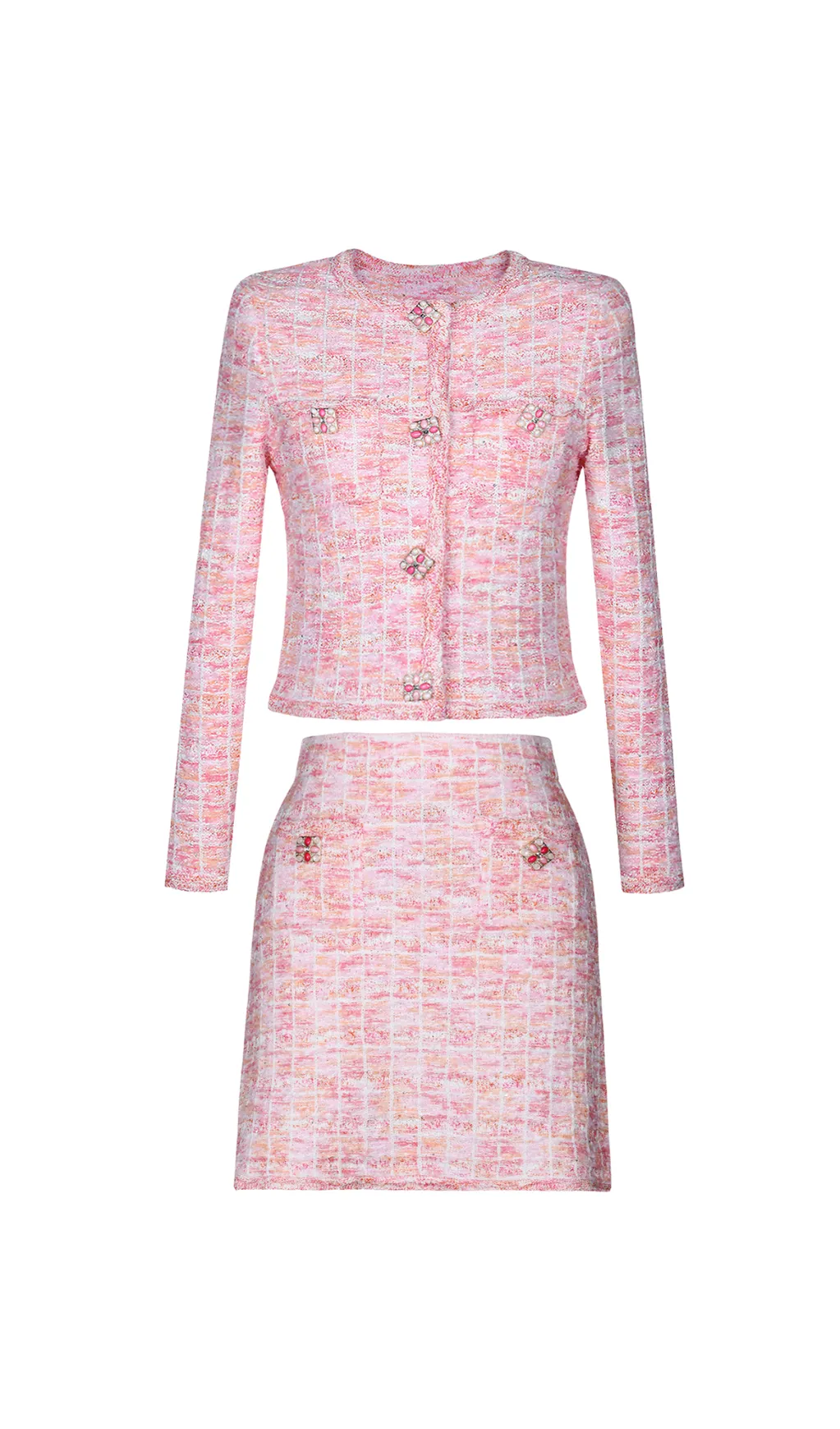 Pink Check Knit Cardigan