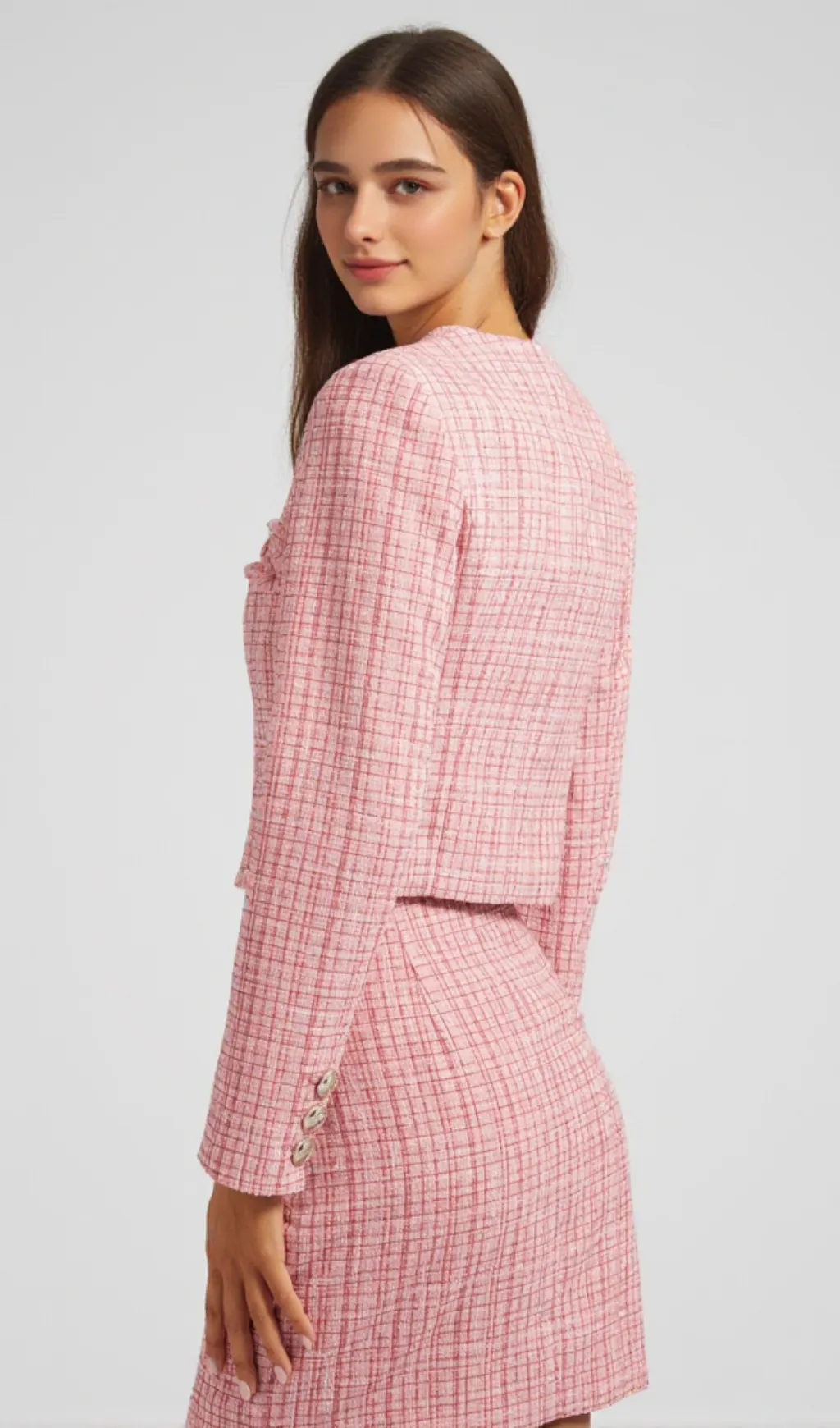 Pink Check Knit Cardigan