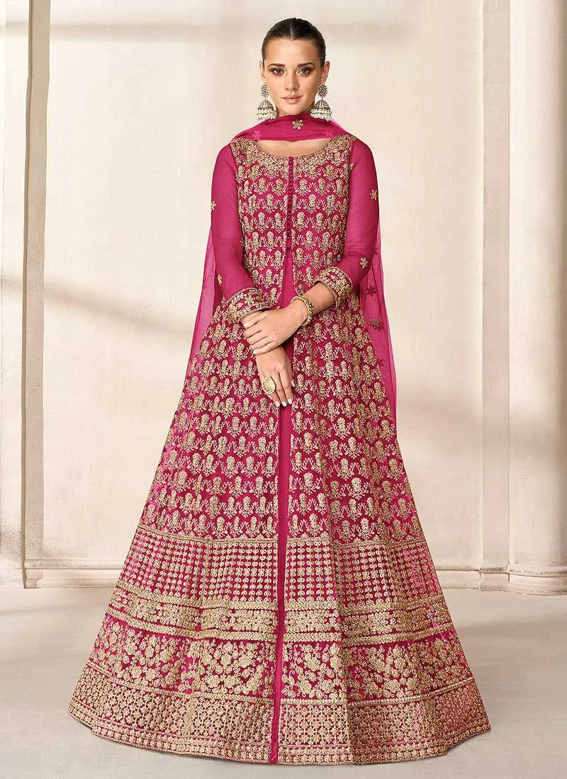 Pink Heavy Embroidered High Slit Style Anarkali