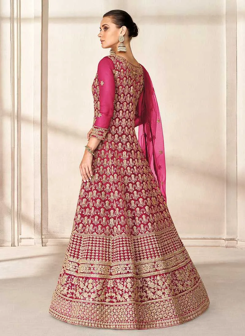Pink Heavy Embroidered High Slit Style Anarkali