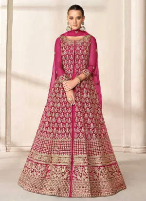 Pink Heavy Embroidered High Slit Style Anarkali