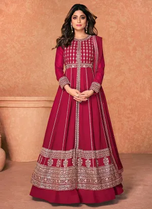 Pink Heavy Embroidered Slit Style Anarkali Lehenga