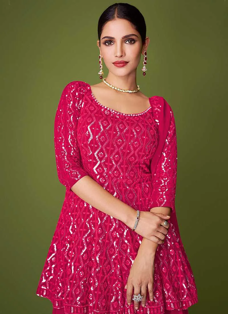 Pink Sequins Embroidered Lehenga Style Designer Suit