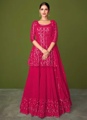 Pink Sequins Embroidered Lehenga Style Designer Suit