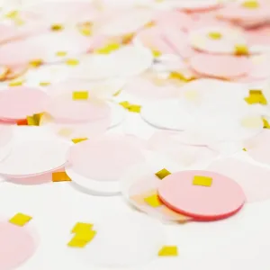 Pink White Gold Metallic Tissue Paper Shredded Circle Confetti Party Decoration