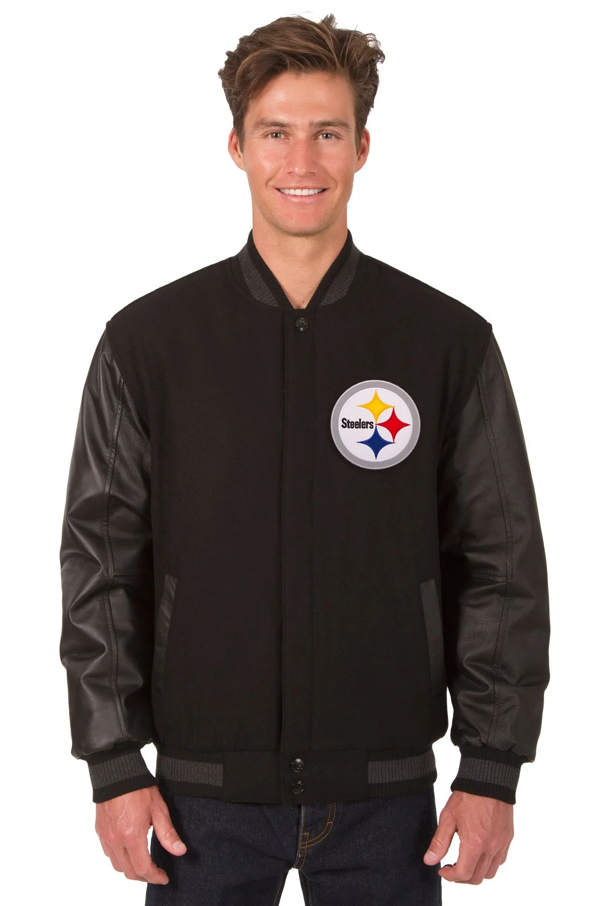 Pittsburgh Steelers Reversible Wool and Leather Jacket