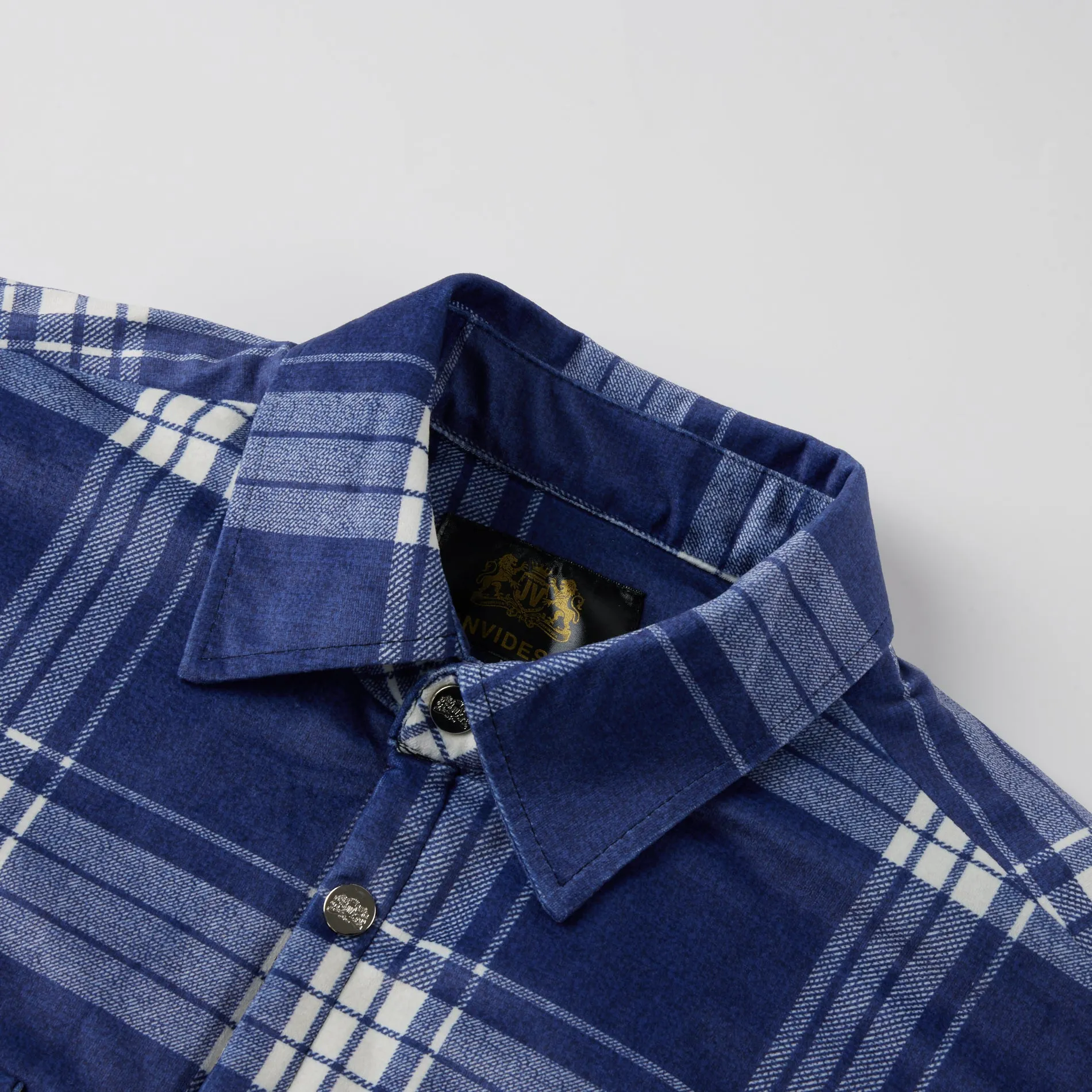 Plaid Sherpa Button Flannel Jacket in Blue