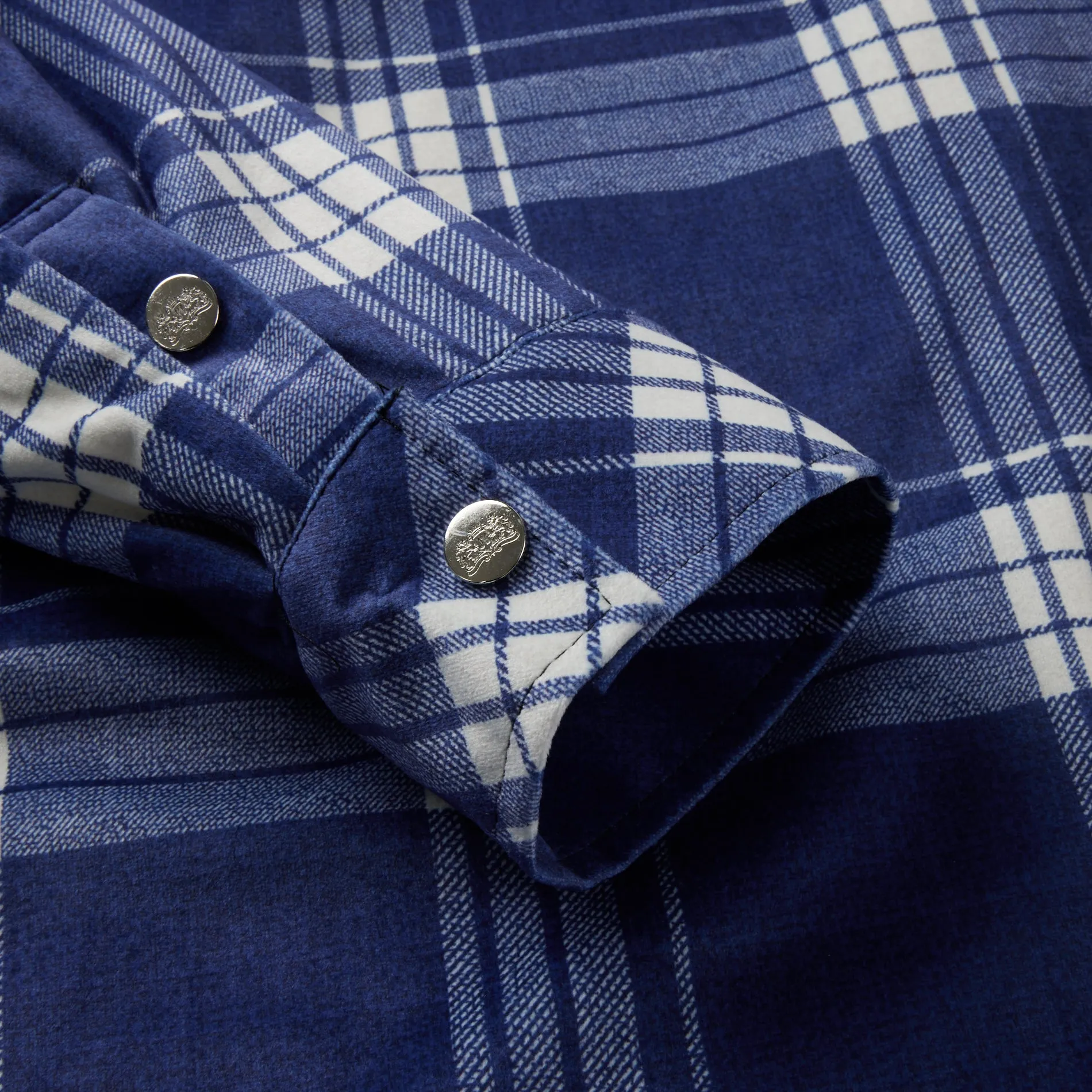 Plaid Sherpa Button Flannel Jacket in Blue