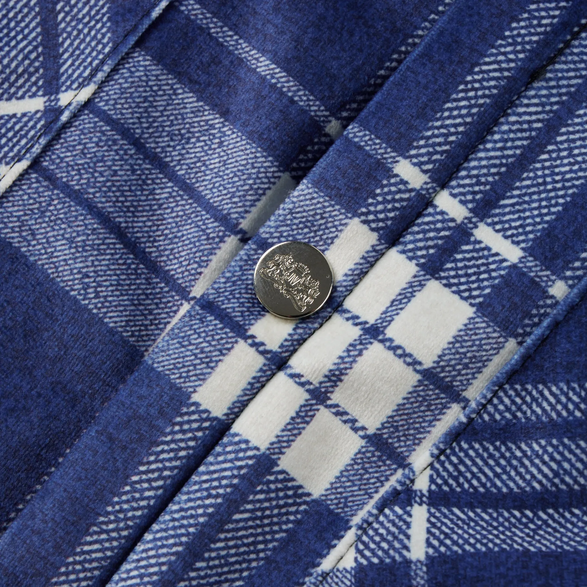 Plaid Sherpa Button Flannel Jacket in Blue