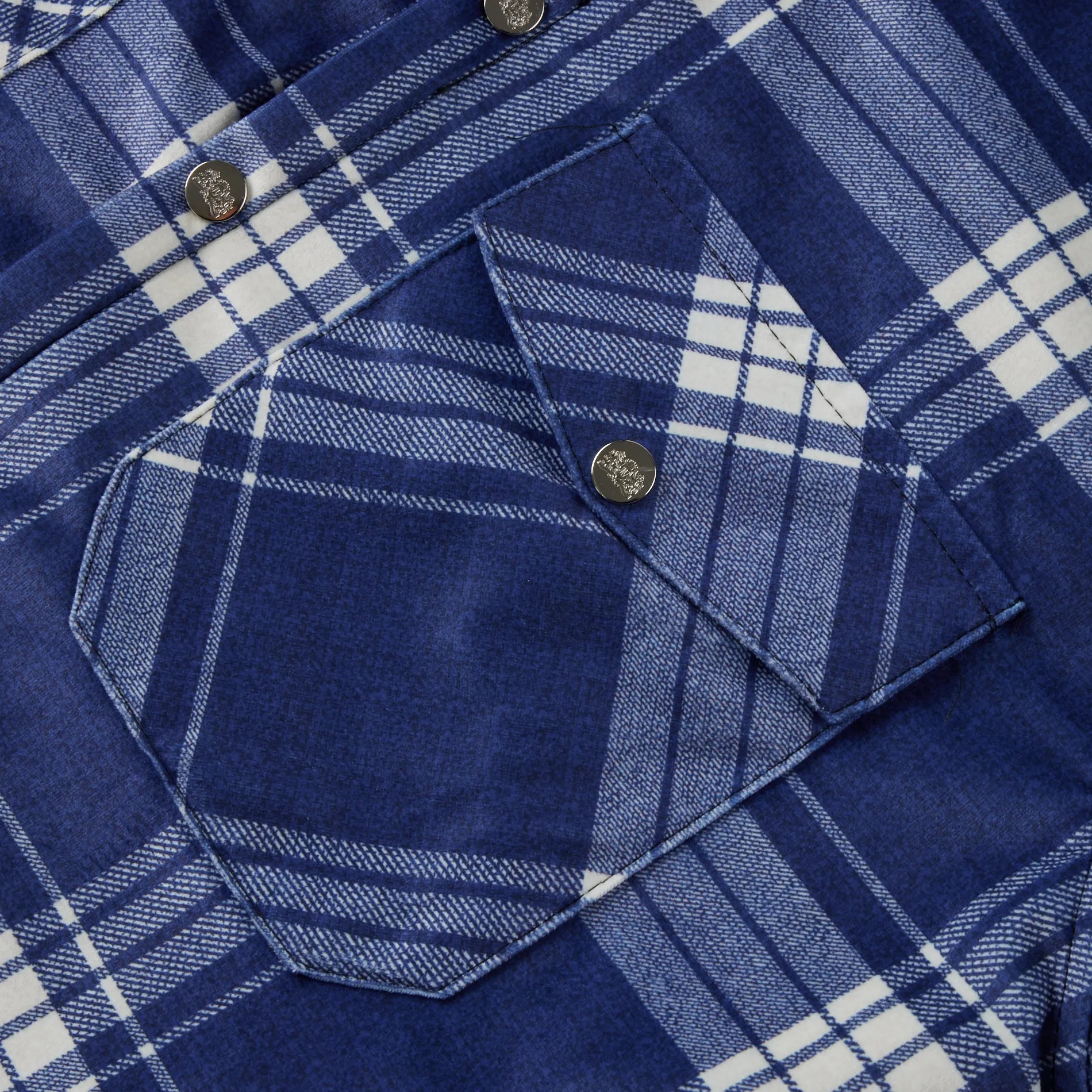 Plaid Sherpa Button Flannel Jacket in Blue