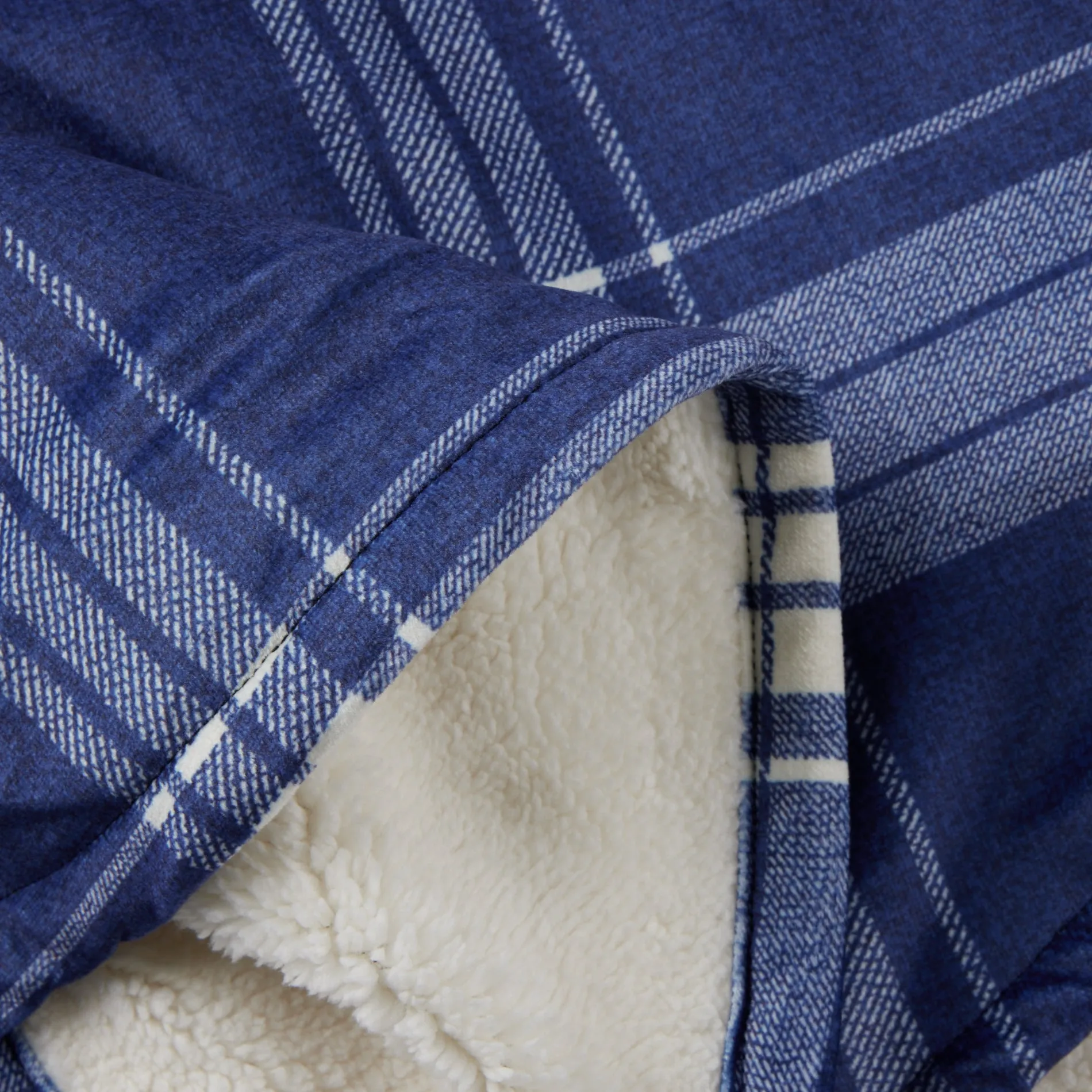 Plaid Sherpa Button Flannel Jacket in Blue