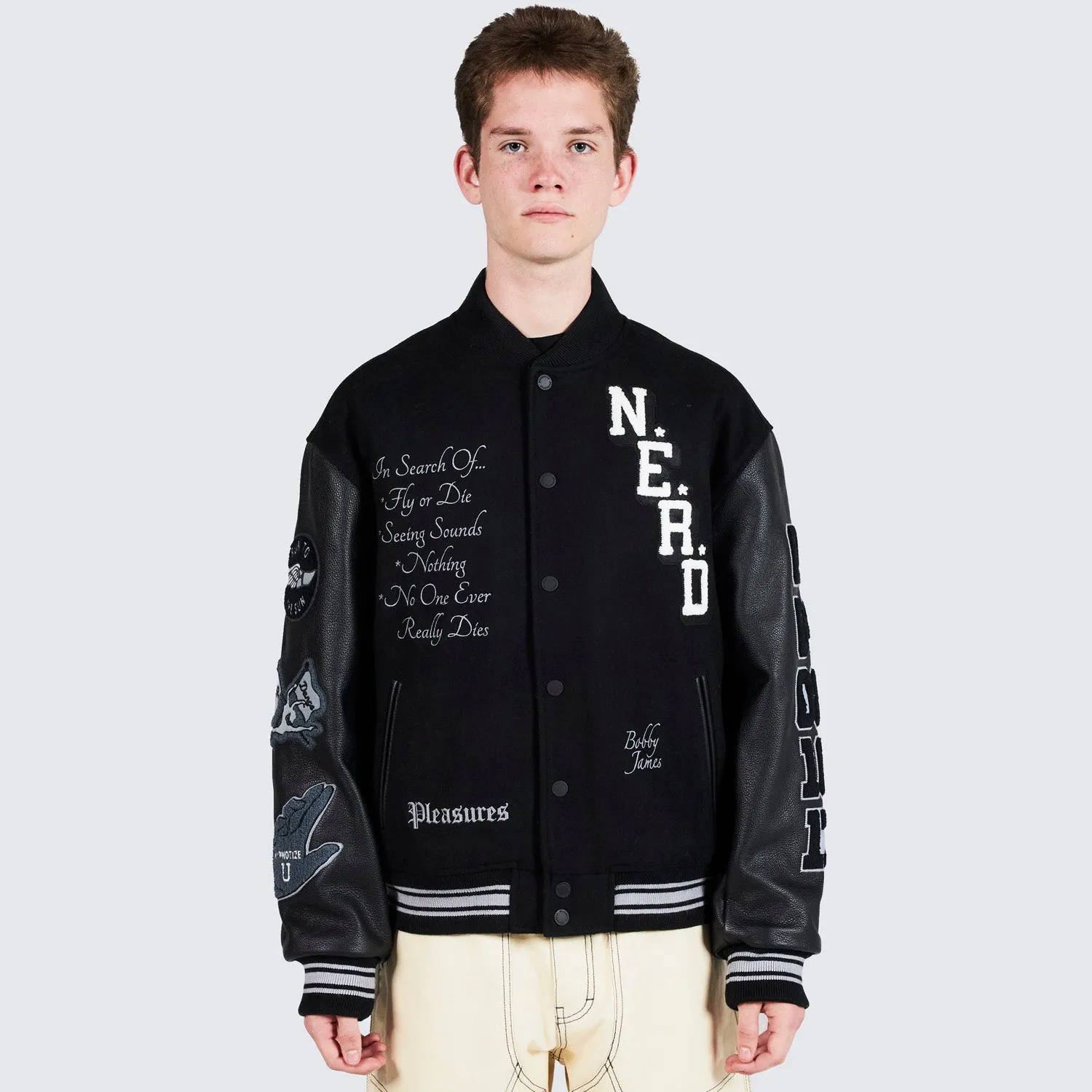 Pleasures Men Nerd Varsity Jacket Black