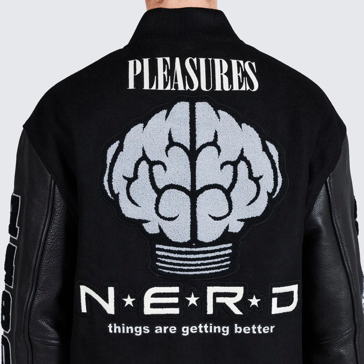 Pleasures Men Nerd Varsity Jacket Black