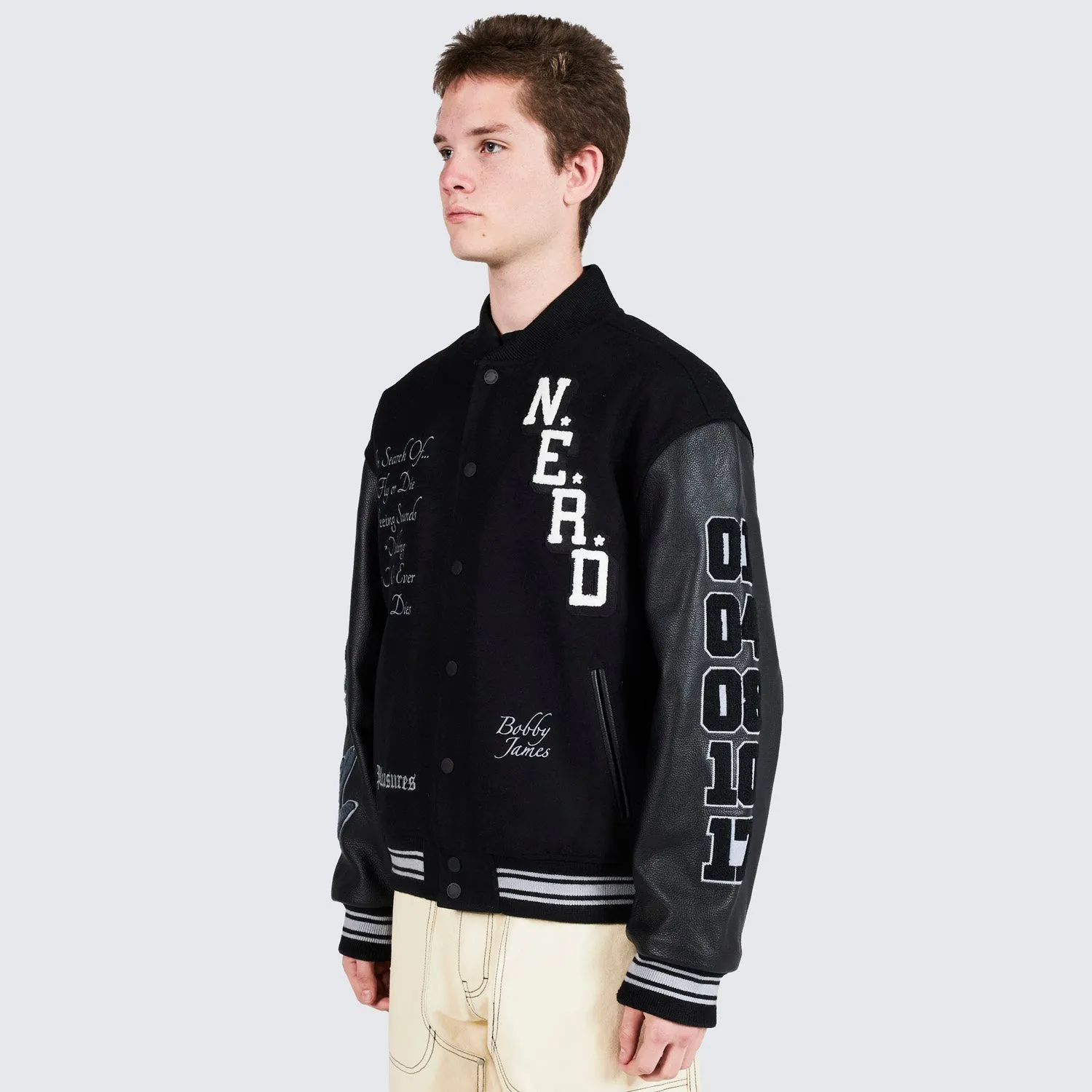 Pleasures Men Nerd Varsity Jacket Black