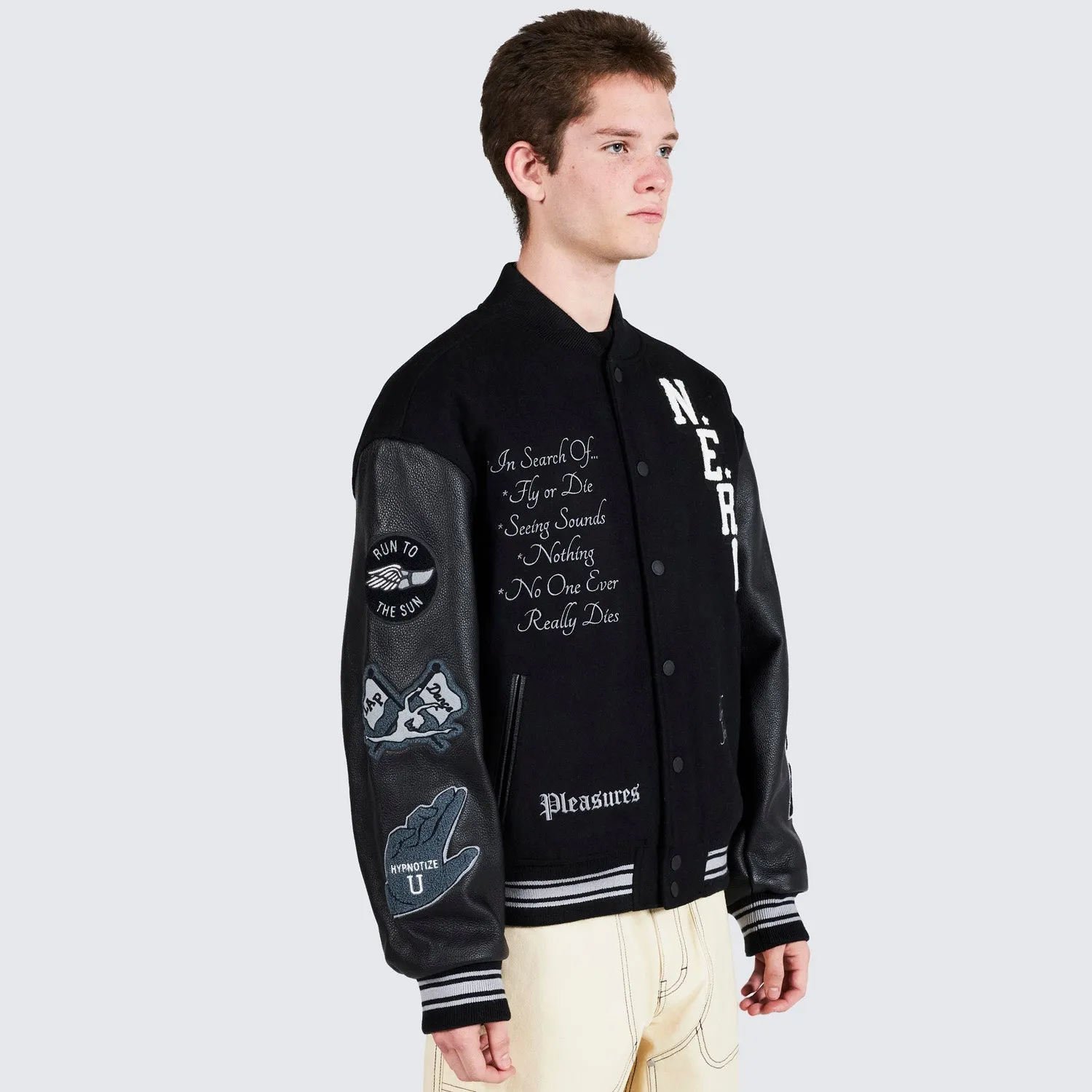 Pleasures Men Nerd Varsity Jacket Black